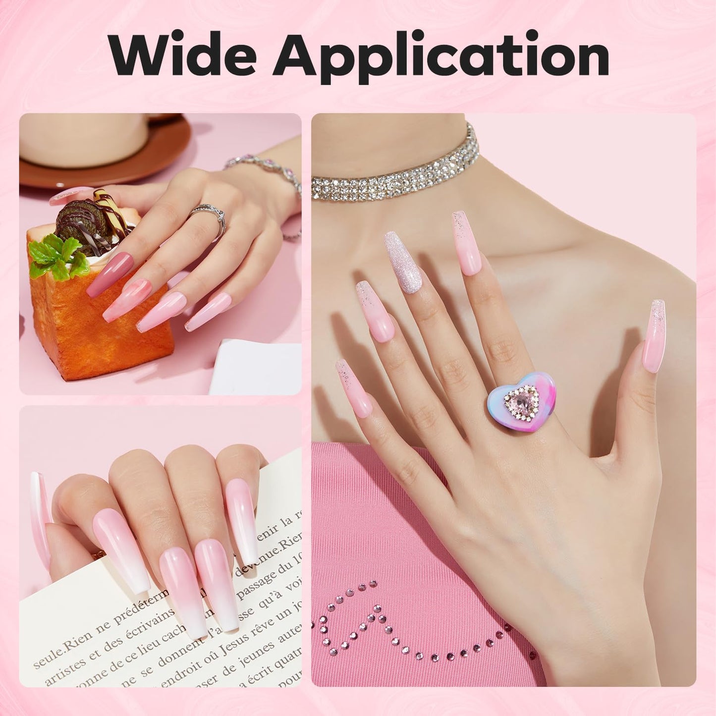 modelones Builder Nail Gel, 8-in-One Pink Builder for Nail Thickening, U/V LED Lamp Cured Hard Color Base Extension Rhinestone Tips Glue Gel Polish in a Bottle for DIY Home Manicure Women