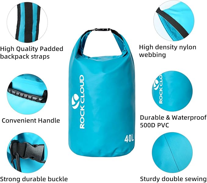 ROCK CLOUD Dry Bag Waterproof 40L Dry Sack for Kayaking Rafting Boating Beach Surfing Swimming Canoe Camping Hiking Fishing Ski, Yellow
