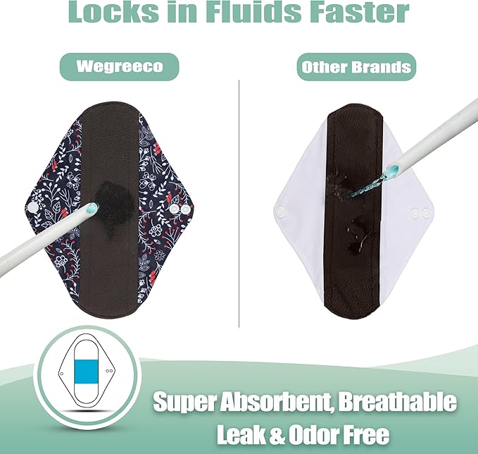 wegreeco Charcoal Reusable Sanitary Pads - Cloth Sanitary Pads | Light Incontinence Pads | Reusable Menstrual Pads - 1 Cloth Mini Wet Bag (Small, Summer Flowers)
