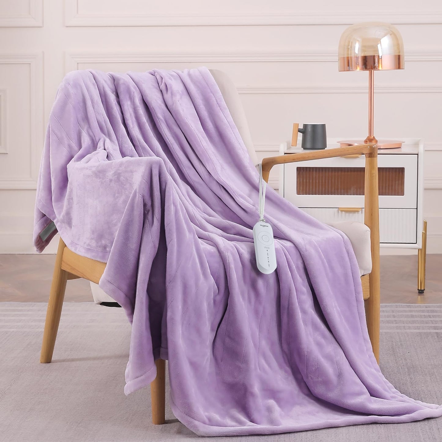 HOMLYNS LuxeHeat Heated Blanket Electric Blanket, Soft Flannel Sherpa Heated Throw, Heating Blanket with 5 Heat Settings, 3 hrs Timer Auto Shut Off (50x60 inches, Purple)