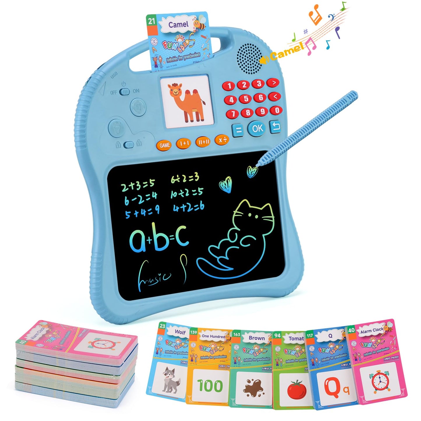 Kids Educational Learning Toys with Math Games,Talking Flash Cards and Writing Drawing Tablet, Speech Therapy Autism Sensory Toys Gifts for Toddler Preschool Activities Boys Girls Ages 3-10 (Pink)