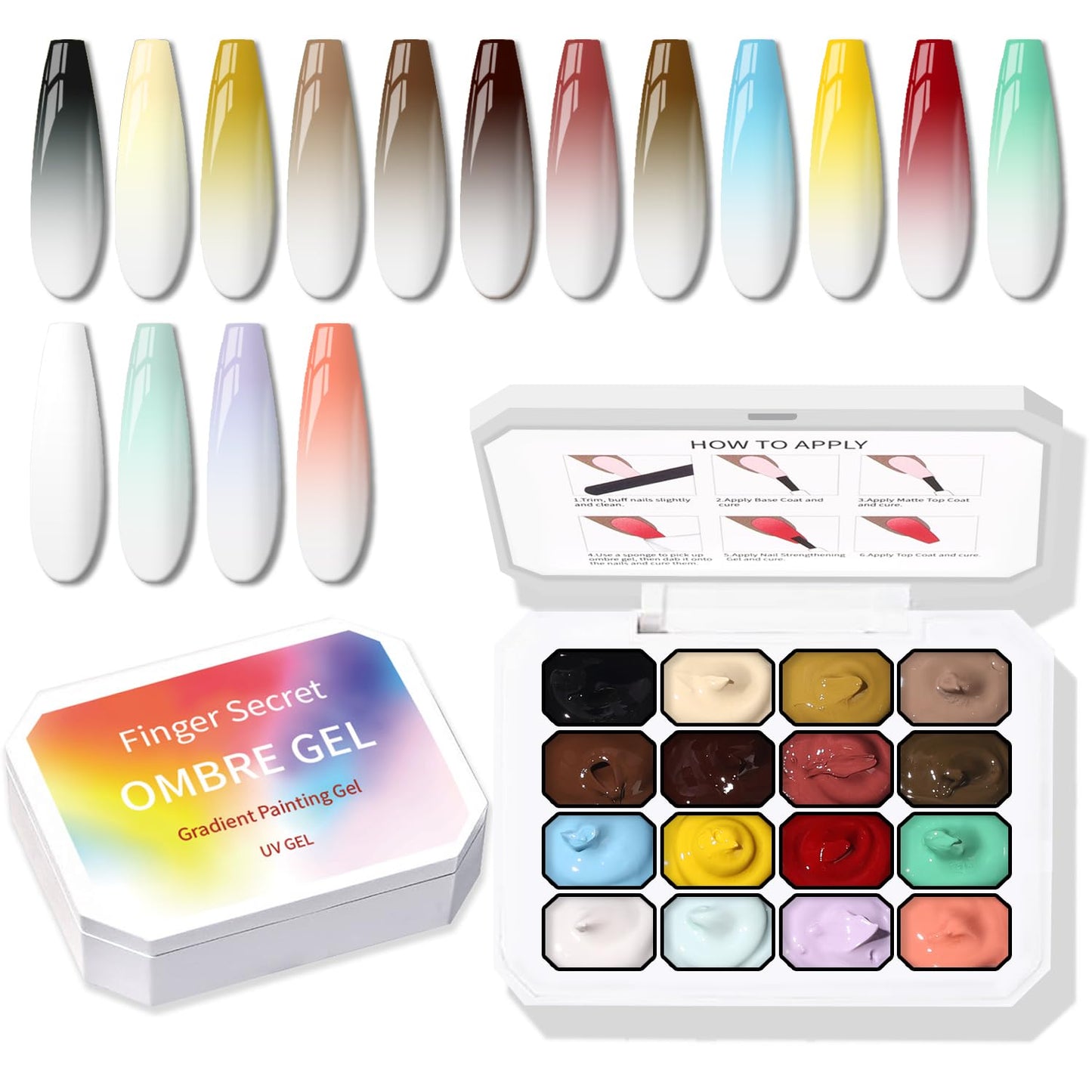 Sponge Pat Paint Nail Gel, Ombre Nails Gradient Gel Nail Blush Blooming Aura Nails Drawing Stripper Floral Painting DIY Nail Art, No Wipe, UV/LED Curing (16 Colors A)