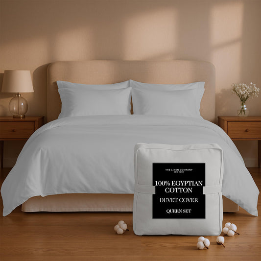 100% Egyptian Cotton Luxury Duvet Cover Queen Size Set - Genuine 400 Thread Count -Naturally Crisp, Breathable, Skin-Friendly & Cooling -Softer With Each Wash, Oeko-TEX Certified Giza (Queen, 90”x90”)