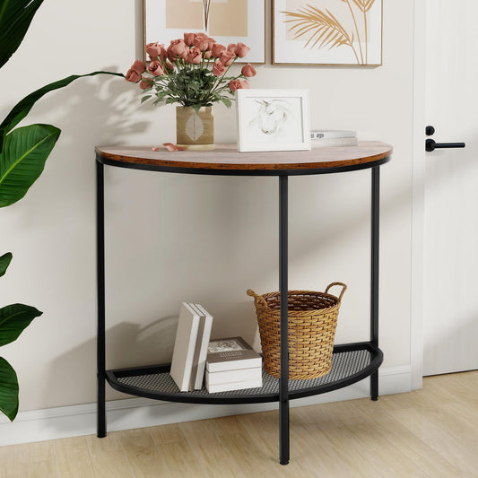 Entry Table Narrow Livingroom Furniture: 2 Tier Modern Console Table with Gold Frame and Imitation Marble Top for Kitchen Bedroom Hallway Living Room Office and More (Black)