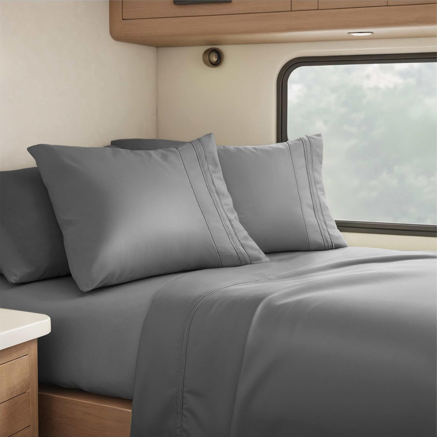 Nestl Dark Grey Short Queen Sheets for RV, Hotel Luxury RV Queen Sheets Set, 4 Piece Fitted Bed Sheet Set and Pillowcases, Super Soft, Wrinkle-Free, and Breathable Camper Bedding