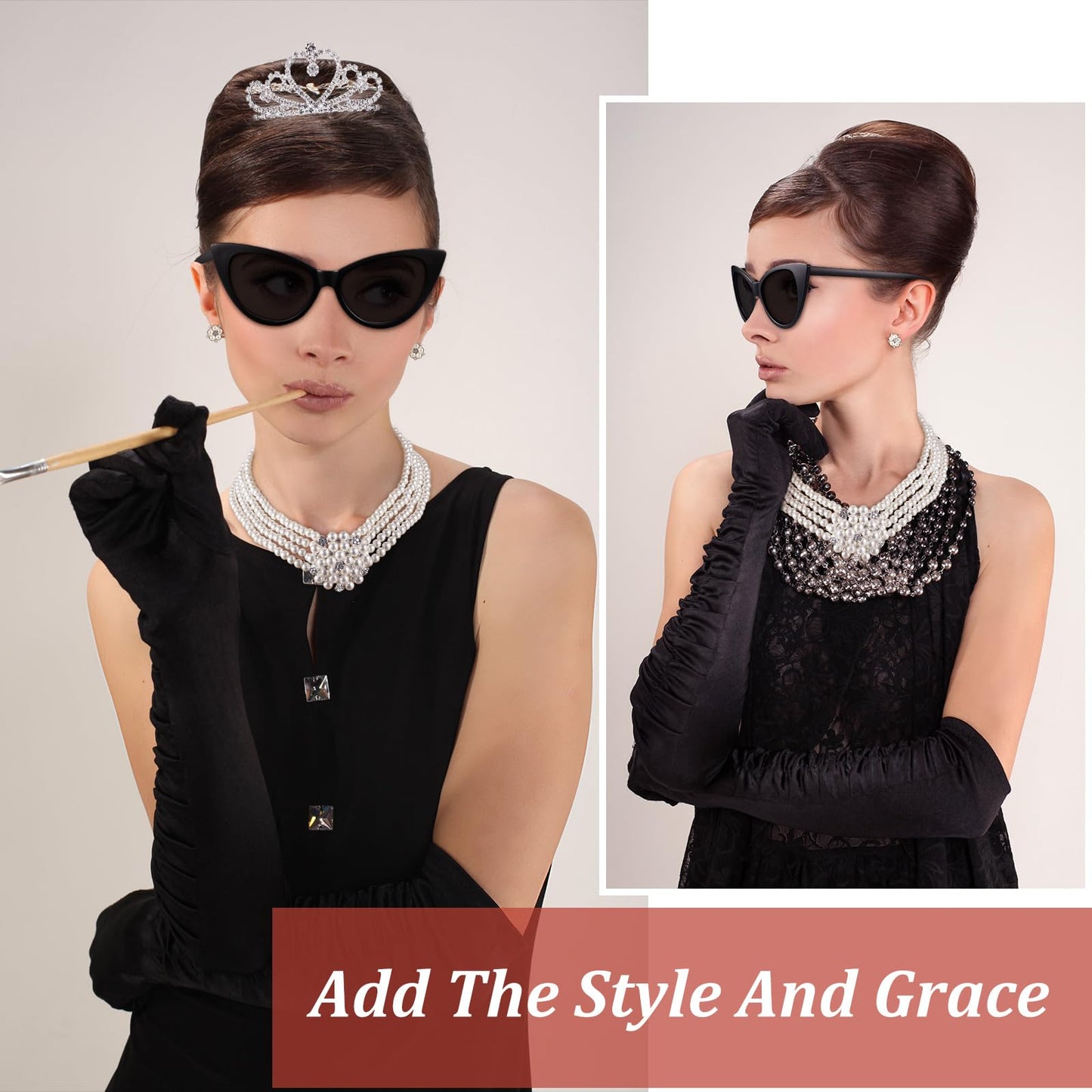 BBTO 6 Pieces Halloween 1920s Accessories for Women Halloween Costume Set Pearl Dangle Pendant Necklace Earrings(Elegant Style)