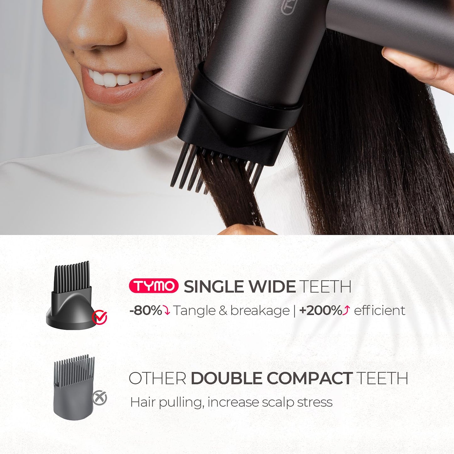 TYMO Hair Dryer with Diffuser for Women - 1500W Professional High Speed Blow Dryer with Comb, 110,000RPM Fast Dry, 200 Million Ionic Hairdryer, 4 Temps & 3 Speeds, 8 Ft Cord for Salon, Metal Gray