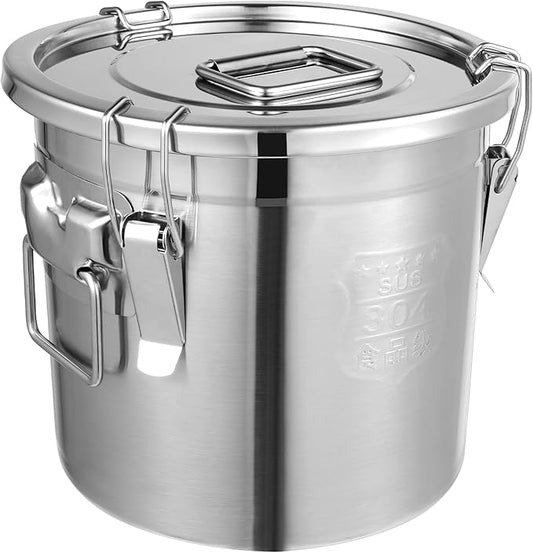 304 Stainless Steel Airtight Canister for Kitchen, 3.2Gal/405oz Flour Container with Lids and Sturdy Locking Clamp, Metal Bucket Food Storage Containers for Rice Flour Coffee Bean Tea