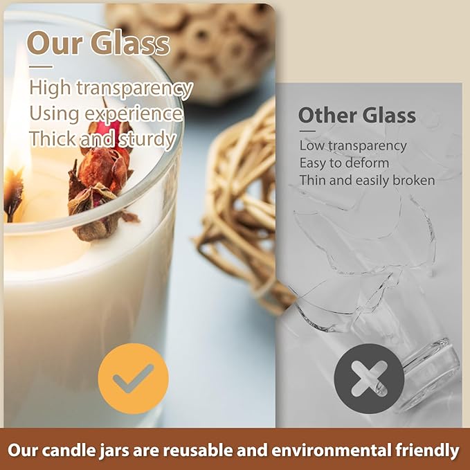 SHOWIN Thick Candle Jars for Making Candles 12 Pcs, 7 OZ Empty Jars with Wood Lids for Candle Making, Sample Container, Fall