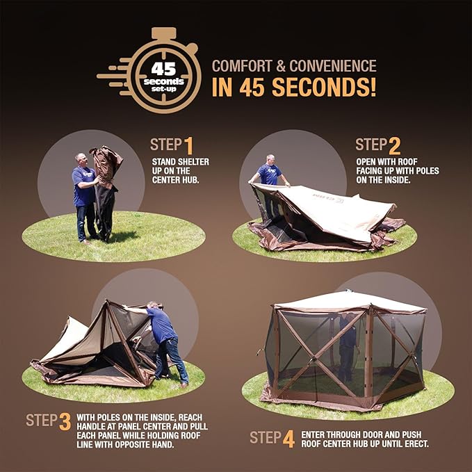 CLAM Pop Up Screen Tent, Outdoor Camping Gazebo Canopy, Traveler, 6' x 6', Green