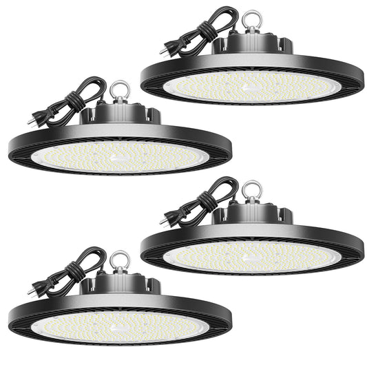 ELEKICO UFO Led High Bay Light, Upgrade Super Bright 350w 52500lm 5000k High Bay Led Shop Lights with Us Plug 5' Cable, Led Shop Lights for Garage Workshop Factory Barn Gym Warehouse 4 Pack