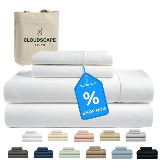 Cloud Scape Linen 100% Egyptian Cotton King Sheets Set – 1000 Thread Count, 4-Piece Soft Hotel Quality Bedding Set,Deep Pockets up to 16”, White