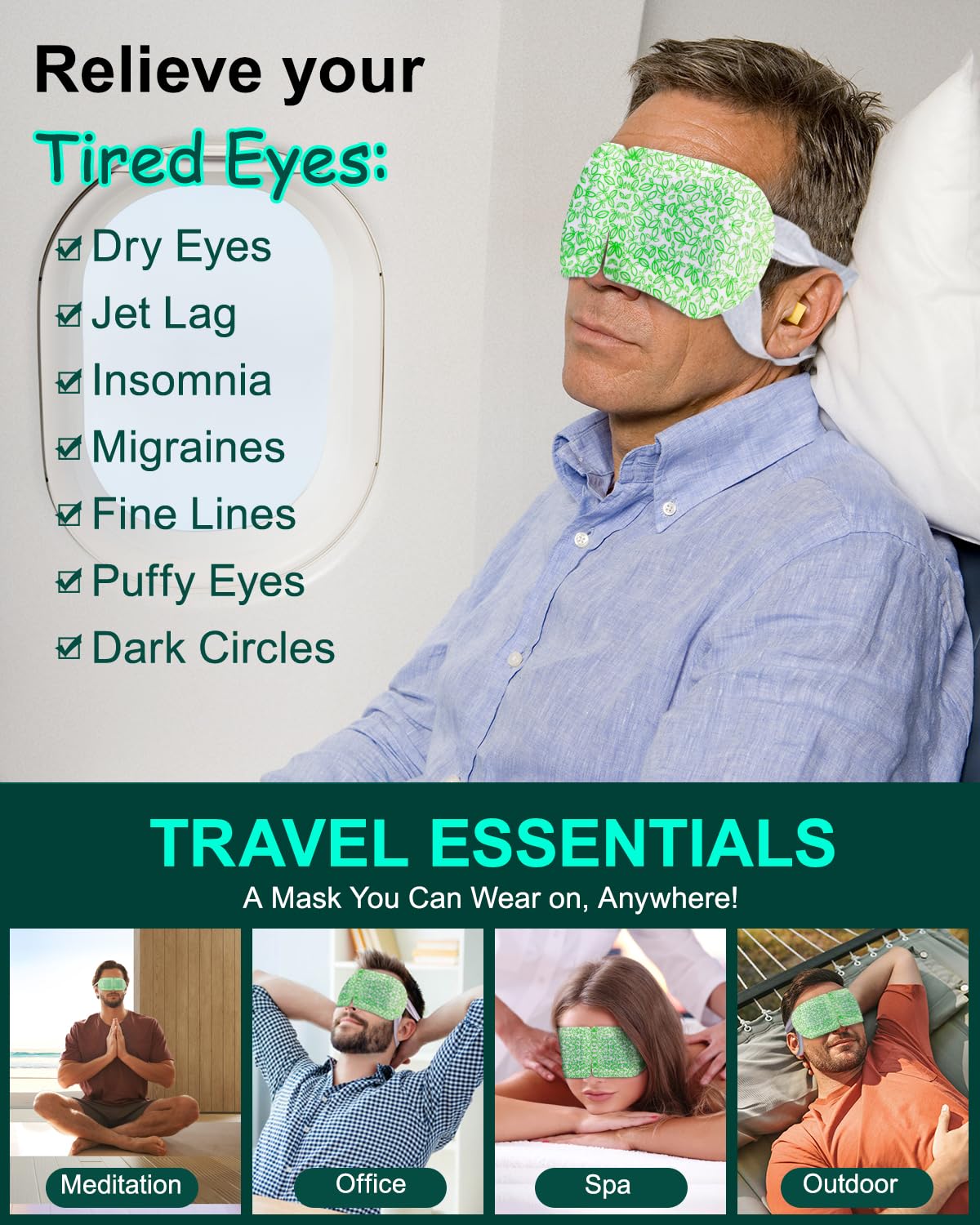 16 Packs Steam Eye Masks for Dry Eyes, Self Heating Warm Compress for Eyes Fatigue & Puffiness Relief, Disposable Heated Eye Mask Travel Essentials, Spa Relaxation Set for Women Christmas, Unscented