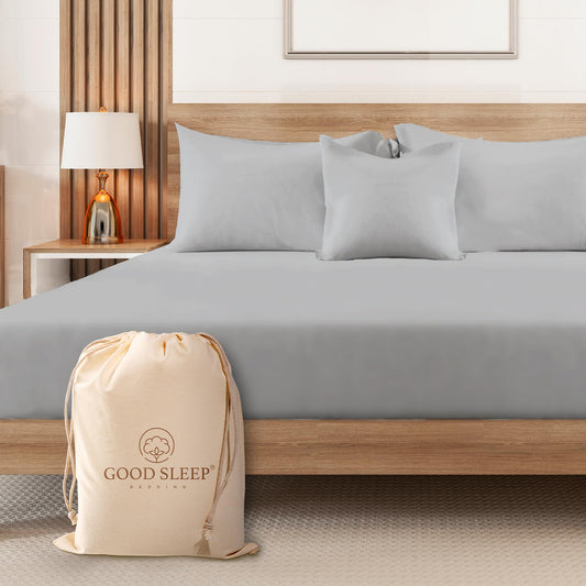 Good Sleep Bedding Fitted Sheet - 1000 TC King Size Fitted Sheets, Soft & Breathable, 16" Deep Pocket, 100% Egyptian Cotton, Light Grey