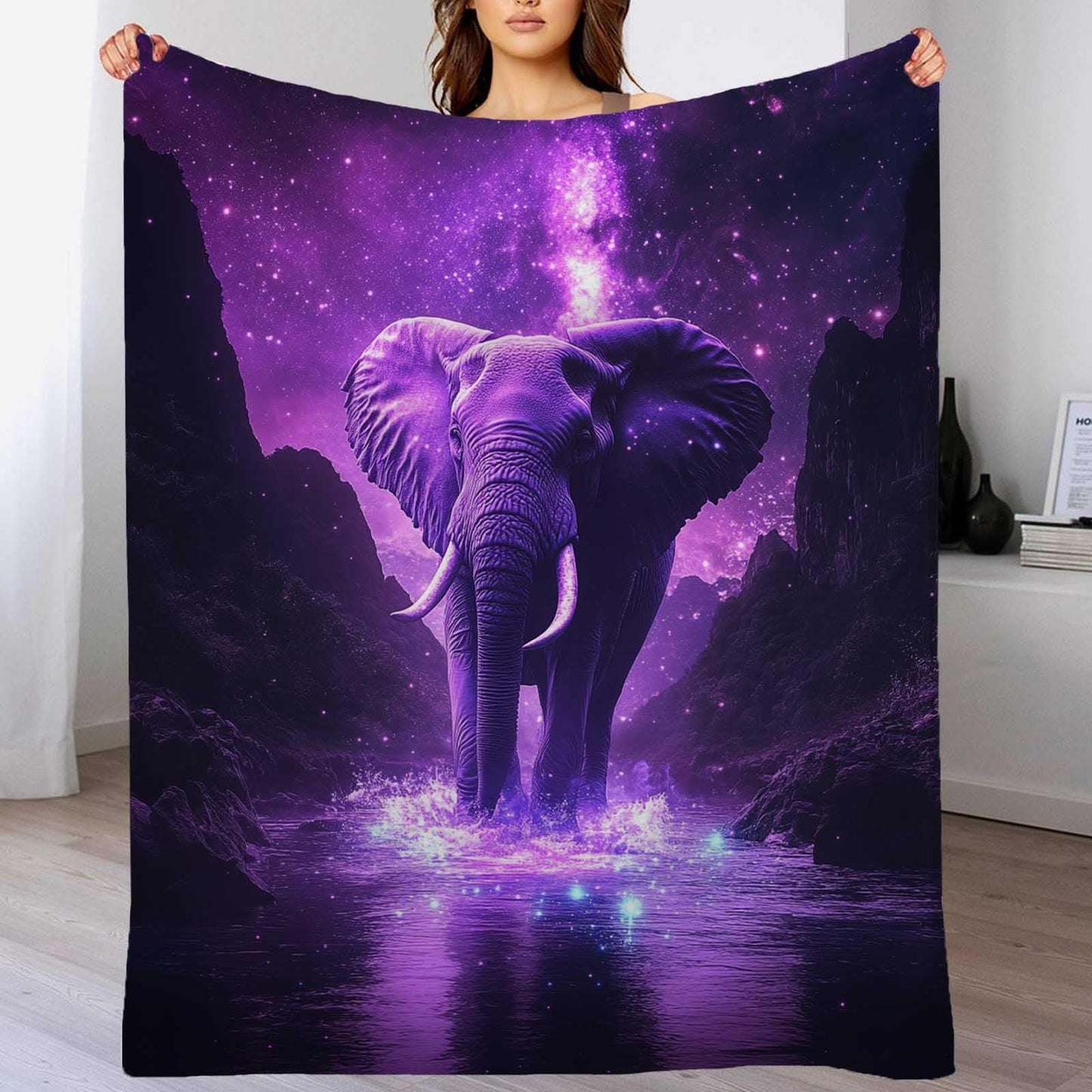 FexNuvko Elephant Throw Blanket, Elephant Gift for Women Men, Fleece Purple Print Pattern, Soft Plush Lightweight for Couch, Sofa, Bed and Living Room Decor, 50x60 inches