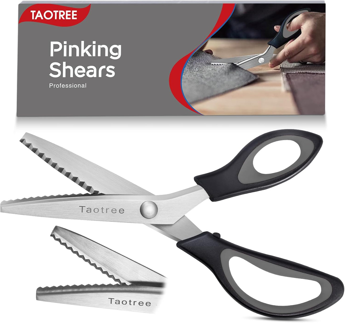 Sewing Scissors for Fabric Cutting, Taotree 9.5" Fabric Scissors Pinking Shears, Zig Zag Craft Decorative Edge, Sewing Supplies Notions and Accessories for Art Craft Scrapbooking Supplies, Black Grey