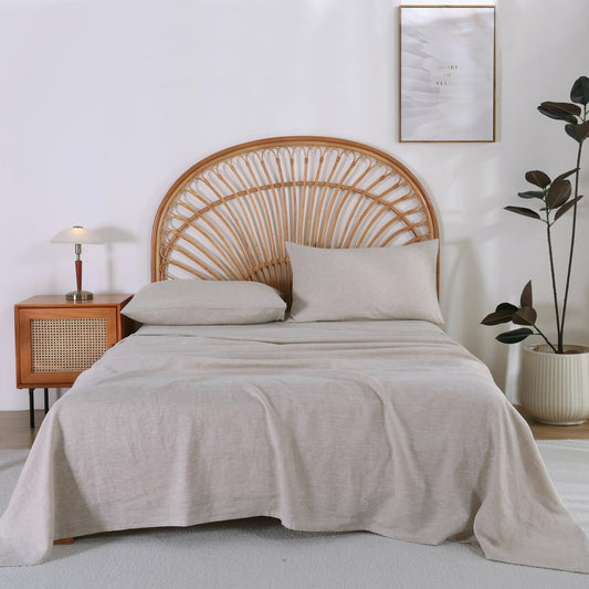 Tseapeni 100% French Linen Sheets Queen Size Bed Sheets 4 Piece Sets, Breathable & Cooling Pure Linen Bed Sheets,Soft Durable Bedding, Machine Washable, 16" Deep Pocket (Linen,Queen)