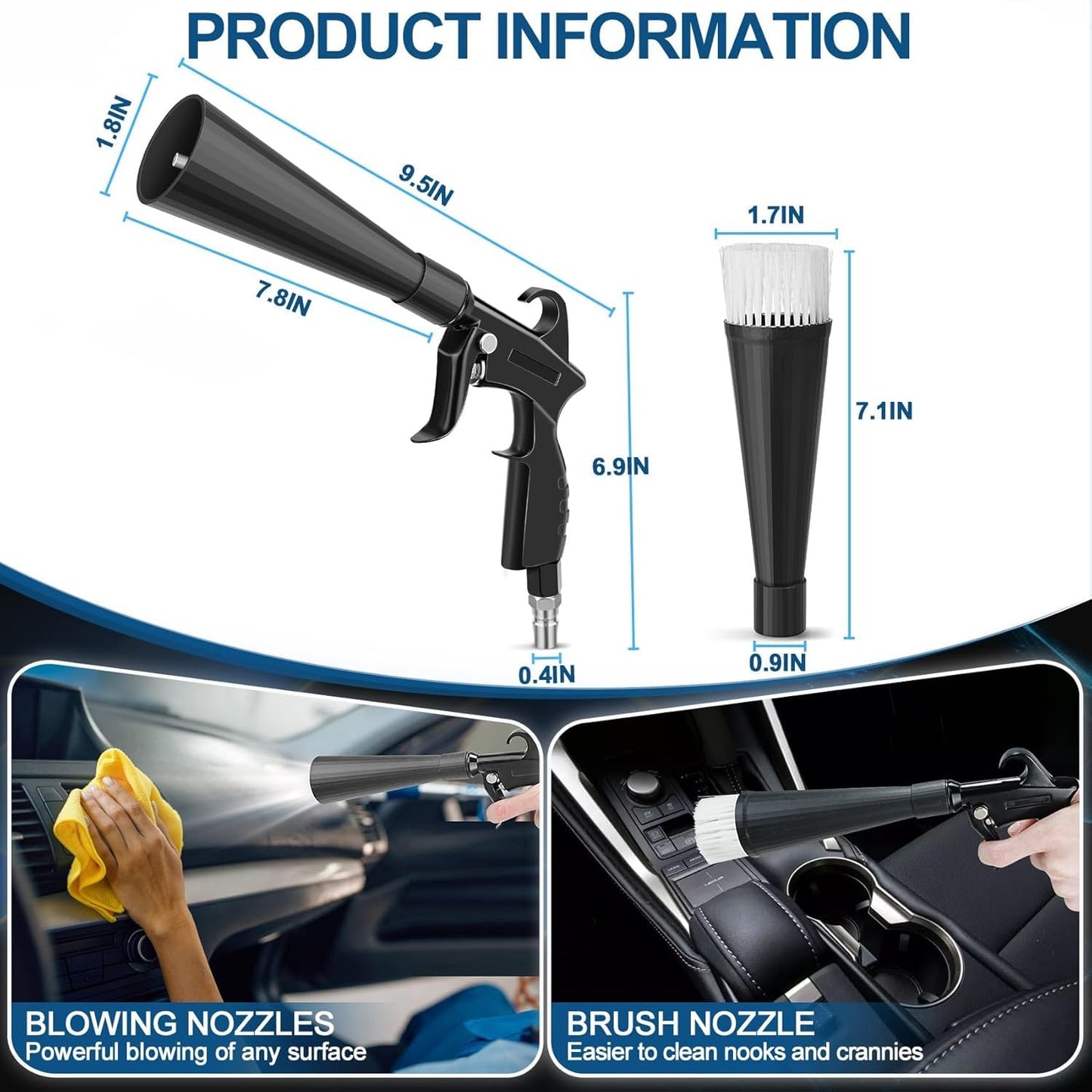 Car Cleaning Gun,Interior Dryer Air Blow Gun,Air Nozzle Blow Gun,Interior Dryer Air Tools,Car Detailing Tools for Quickly Blowing Out Dirt and Dust from Surface.