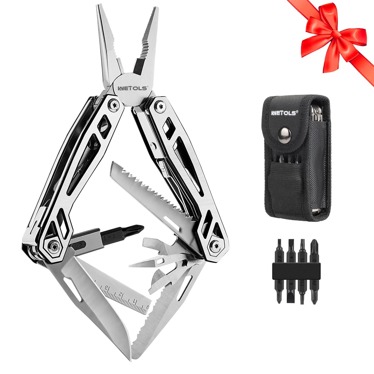 WETOLS Multitool with Pocket Knife, Birthday Gifts for Men Women Mom Dad, 21-in-1 Stainless Steel Pliers with Screwdrivers, Self-locking Multi tools with EDC Sheath, Ideal for Home, Camping, Survival