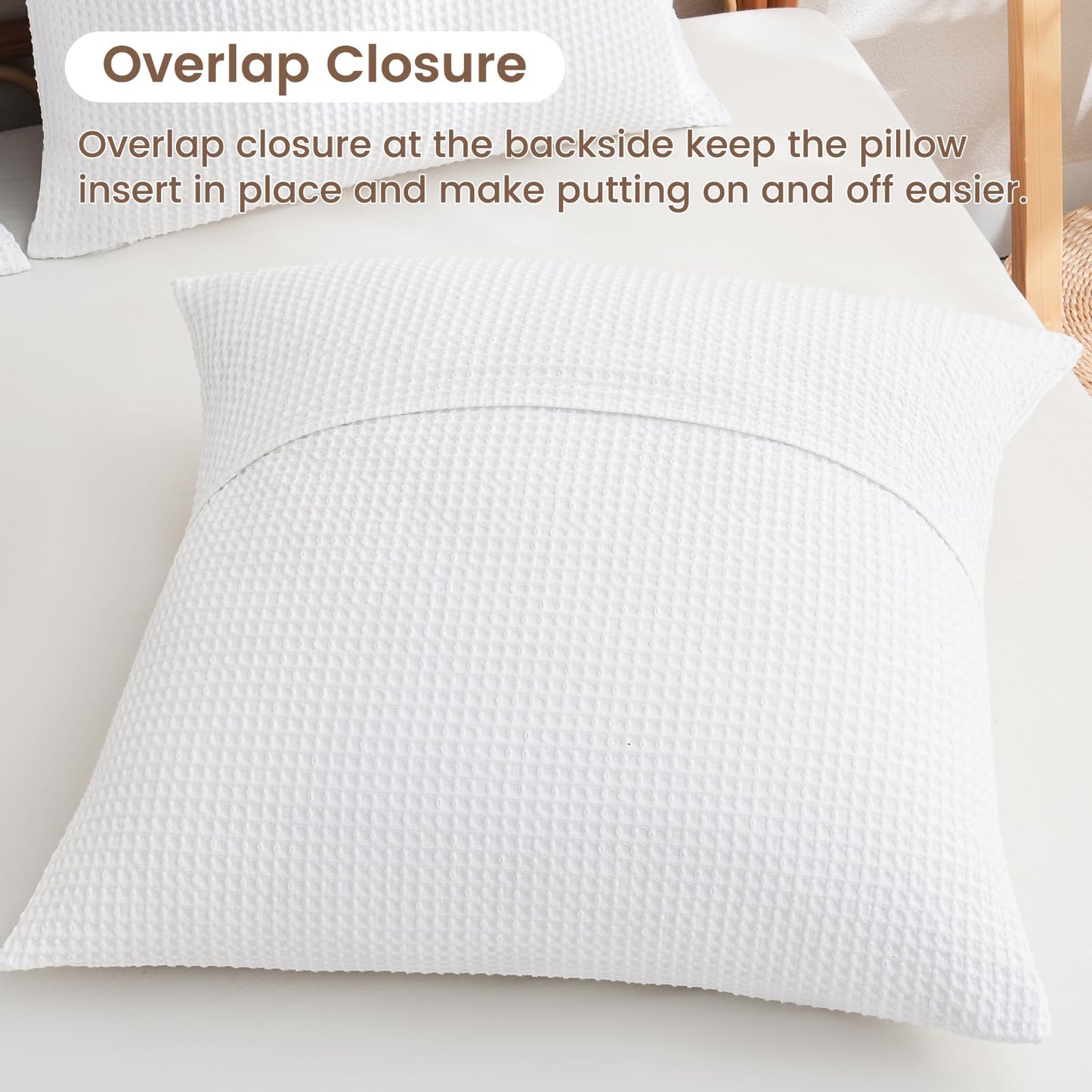PHF 100% Cotton Waffle Weave Euro Shams 26" x 26", No Filling, 2 Pack Elegant Home Decorative Euro Throw Pillow Covers for Bed Couch Sofa, White