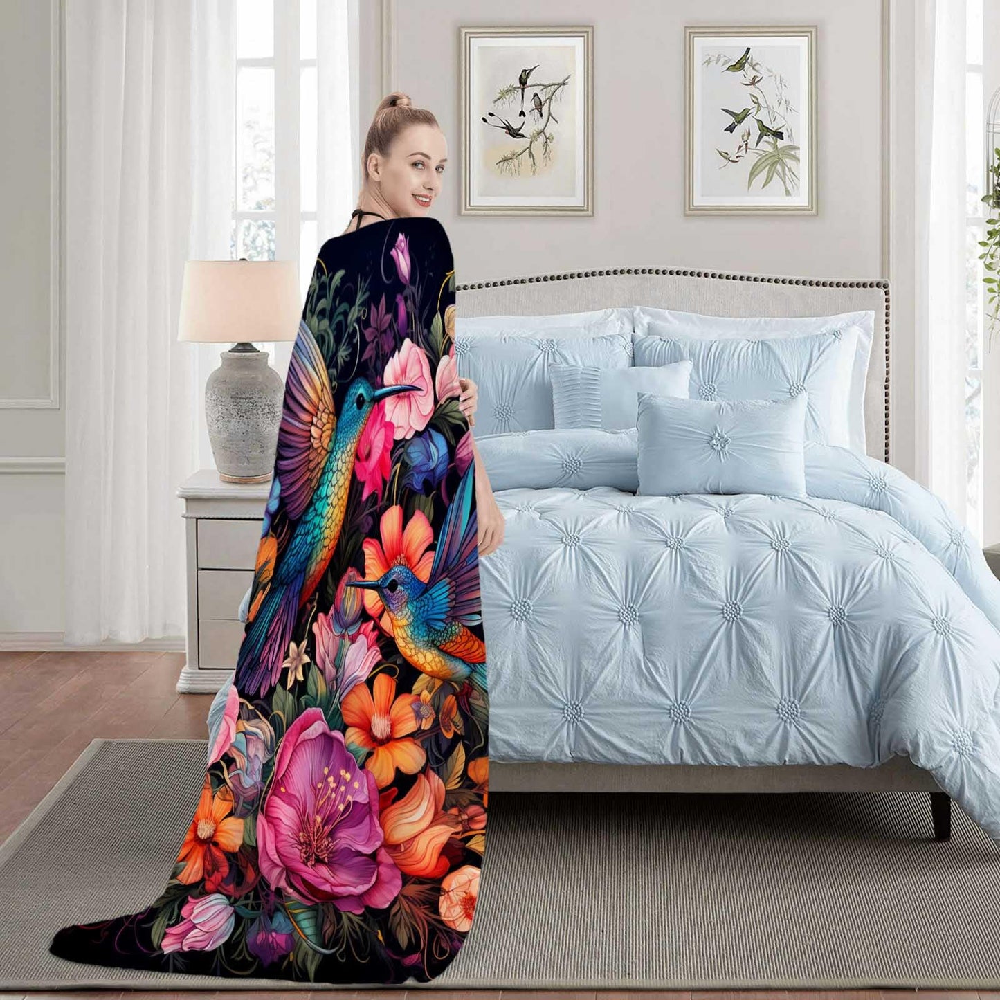 FexNuvko Hummingbird Throw Blanket for Couch Sofa Bed, Soft Bird Blanket Throw Gifts for Men Women, 60x80 inches, Lightweight Plush Fleece Home Decor, No-Pilling