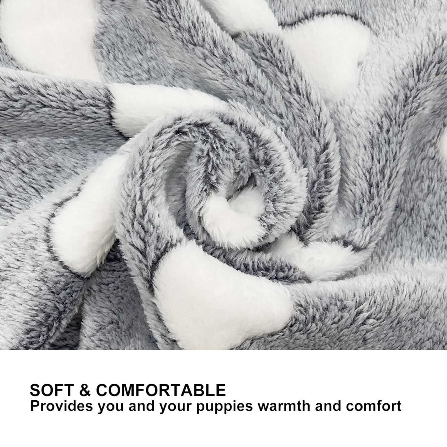 1 Pack 3 Puppy Blankets Super Soft Warm Sleep Mat Grey Cute Print Fluffy Fleece Pet Flannel Throw Dog Blankets for Small Dogs Cats,Star&Bone&Love- Small (23"x15")