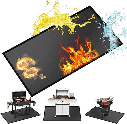 60 ×40 inches Under Grill Mats for Outdoor Grill/ Double-Sided Fire Pit Mat Fireplace Mat, Fireproof Deck and Patio Protector Mat, BBQ Mat for Under BBQ Waterproof Oil-Proof Grill Floor Pads Grill Mat