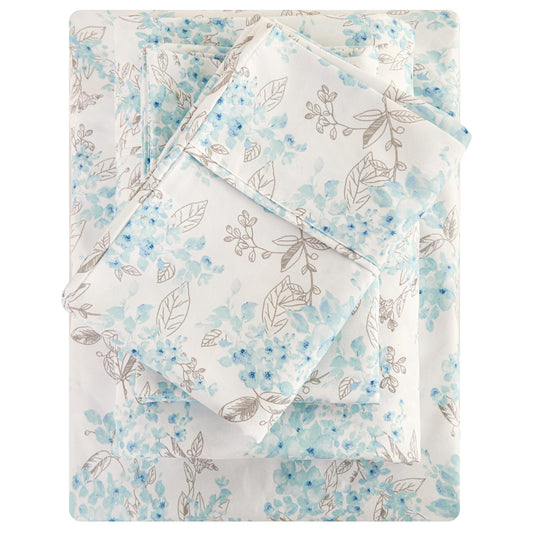 Viviland Floral Full Sheet Set 4 Pieces Light Blue Flower Bed Sheet Soft Breathable Brushed Microfiber Bedding Sheets & Pillowcases Wrinkle Free Fitted Sheets with 15" Deep Pocket for Full Size