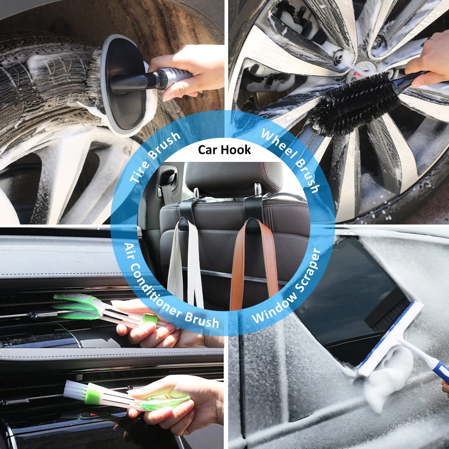 AUTODECO 41Pcs Car Cleaning Wash Kit Interior Detailing Cleaner Kit with High Power Handheld Vacuum, Collapsible Bucket, Windshield Tool, Snow Shovel, Tire Brush, Complete Car Care Tools, Black