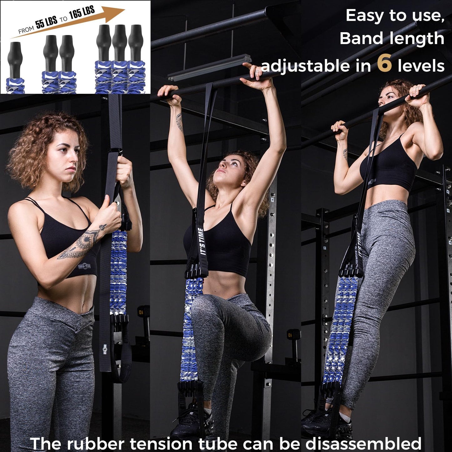 Innstar Pull Up Assistance Bands - 3 Heavy-Duty Adjustable Set for Enhanced Strength Training - Patent (Sky Blue 165lbs Adjustable Resistance)