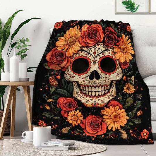 FexNuvko Sugar Skull Throw Blanket, Sugar Skull Gifts for Women, Day of The Dead Blanket, Soft Cozy Mexican Lightweight Fleece for Couch and Bed Room Decor, 50x60 Inches, 310 GSM, Single Side Printed