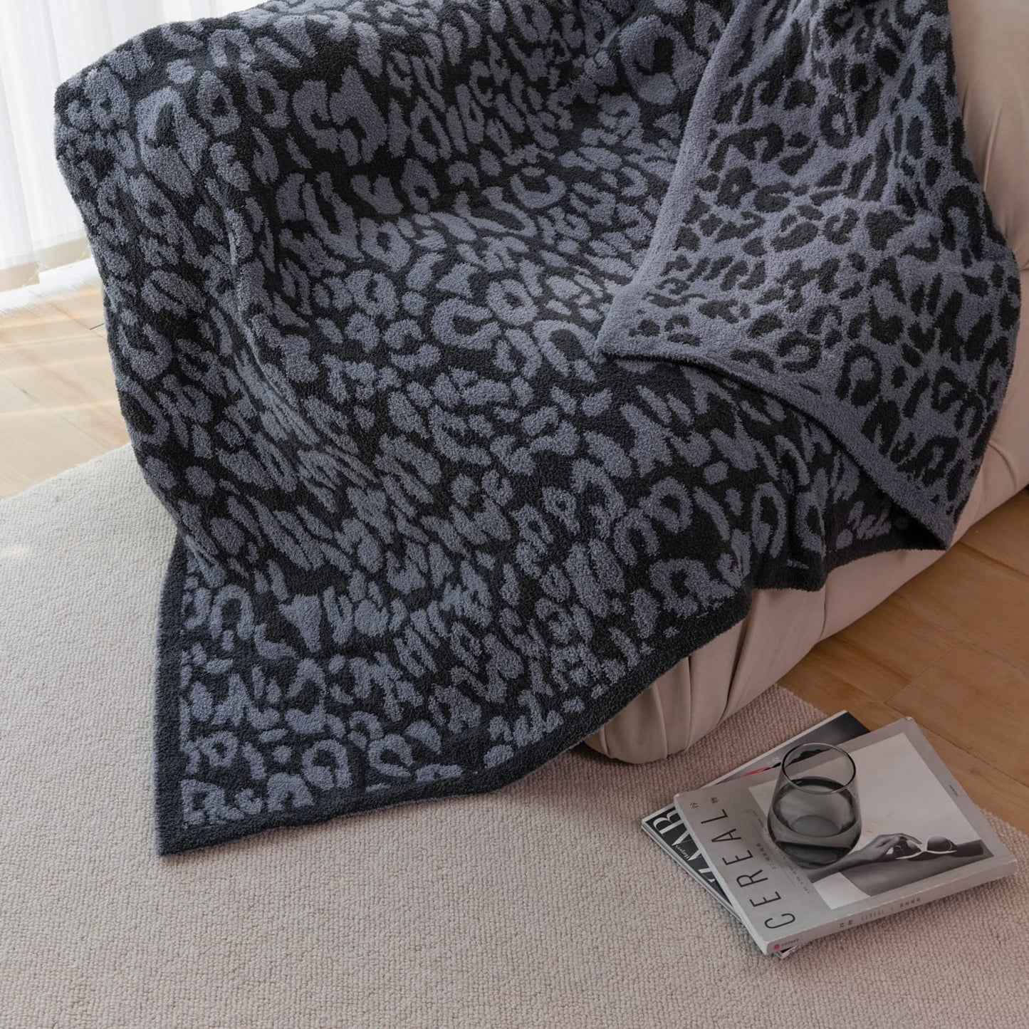 MH MYLUNE HOME Ultra Soft Leopard Throw Blanket (50x60 inches) Microfiber Blanket Plush Warm Reversible Cheetah Blanket Leopard Pattern Throw for Couch Bed Sofa - Dark Blue and Charcoal Gray, 50"x60"