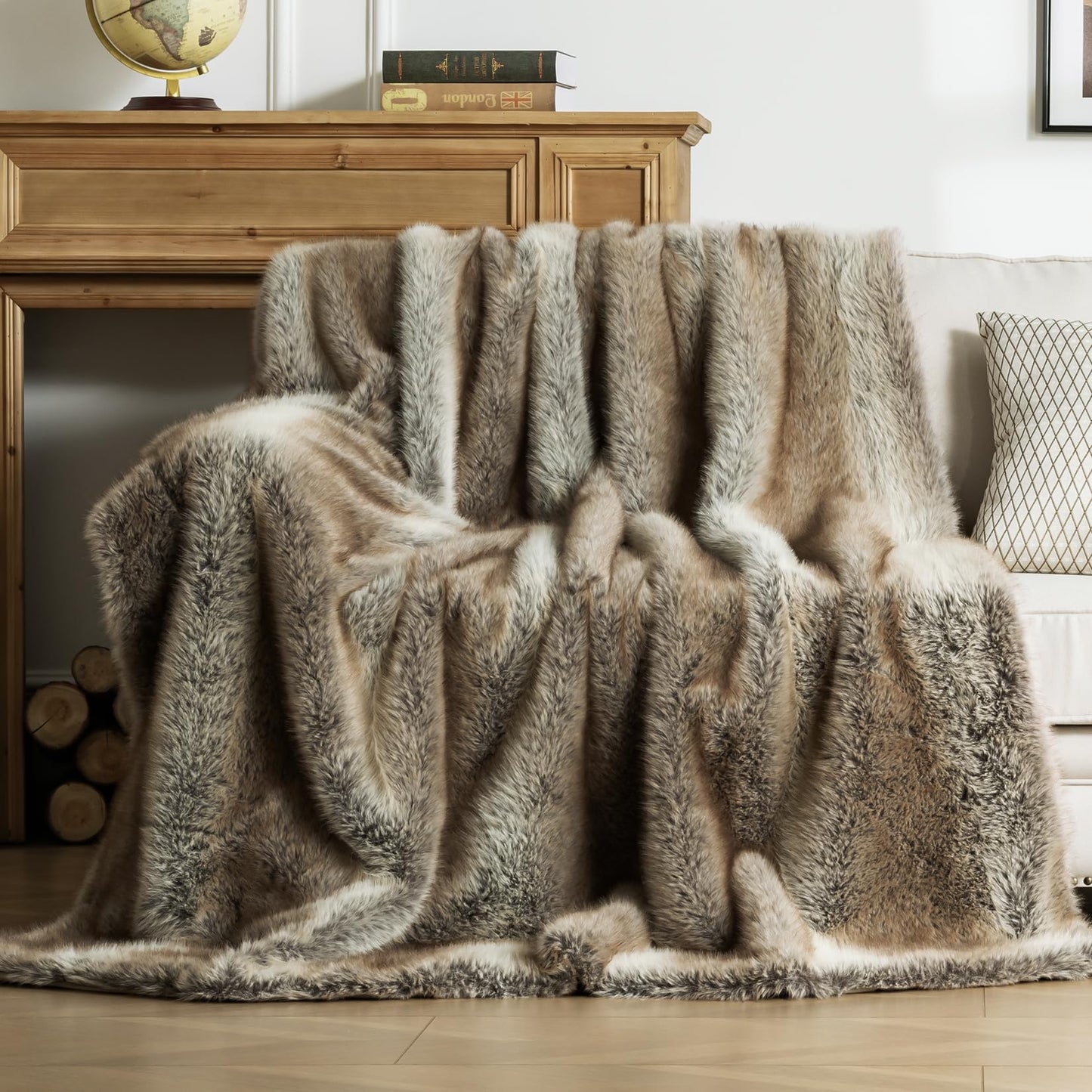 OMERAI Faux Fur Blanket, Ultra Soft Luxury Fuzzy Throw Blanket, Long Pile Plush Cozy Warm Decorative Blanket for Couch, Sofa, Chair, Bed, Heavy Weight, 60" x 80", Yellow Stripes