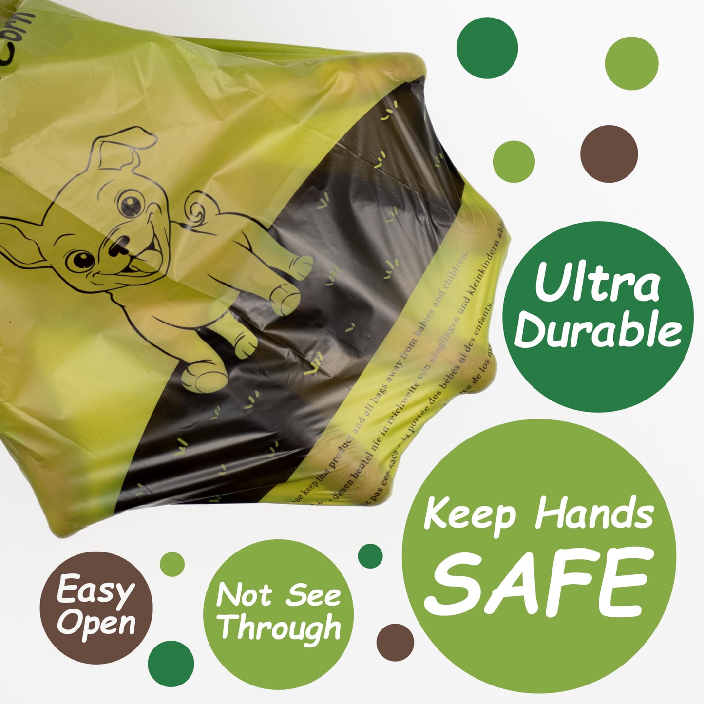 GREENER WALKER Tie Handles Poo Bags for Dog Waste, 600 Doggy Waste Bags Extra Thick Strong 100% Leak-Proof (Green)