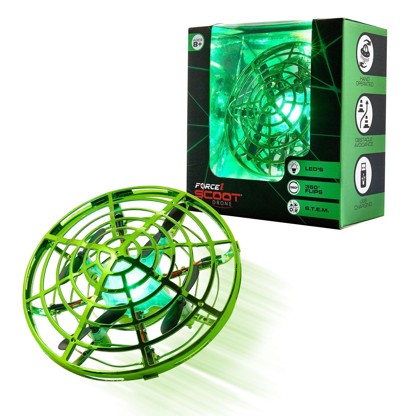 Force1 Scoot Skeet Mini Drone Electronic Shooting Game for Kids (Drone Only)- Hand Drones for Kids Compatible with Scoot Skeet LED Blaster, Electronic Target Game Indoor Flying Ball Toy (Green)