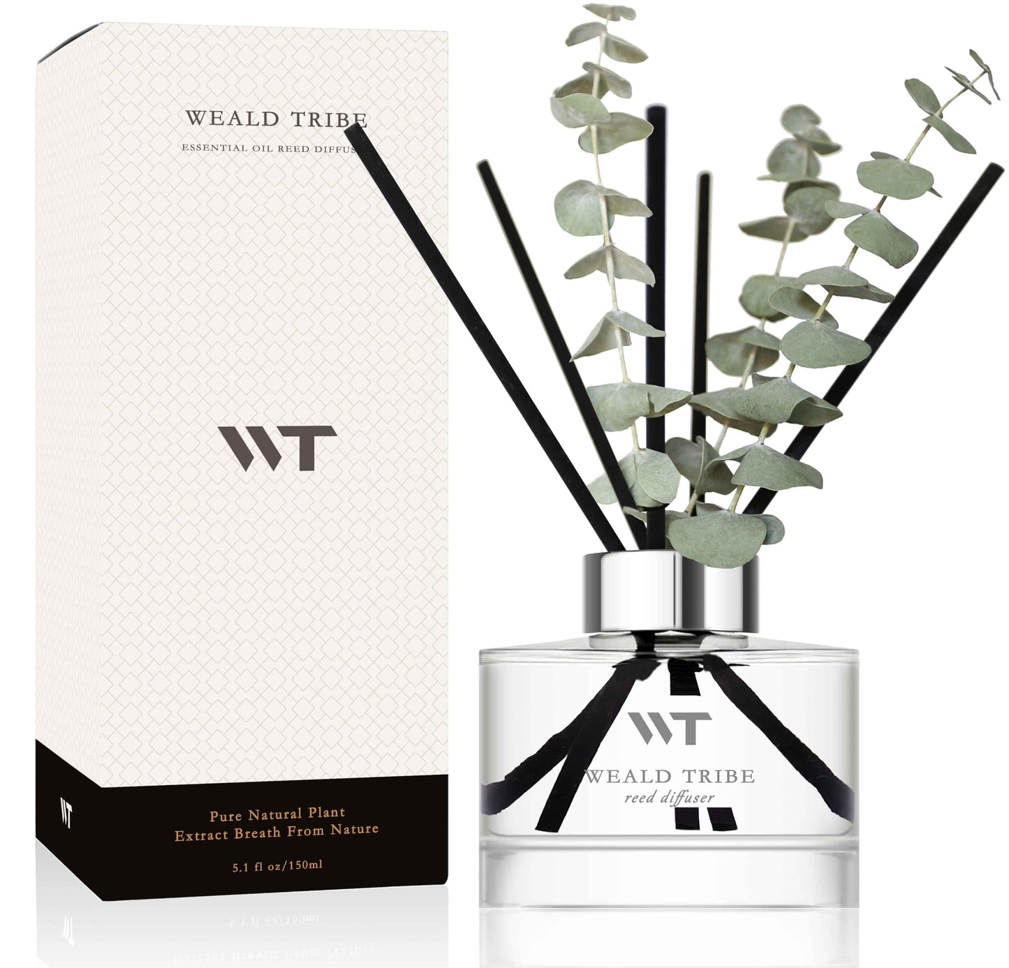 Flower Reed Diffuser Set Wild Eucalyptus Mint Scent for Bathroom Accessories Shelf Decor & Air Fresheners, Sticks Defusers with 5.1 fl oz Essential Oils & Leaves, House Bedroom Office Decor & Gifts