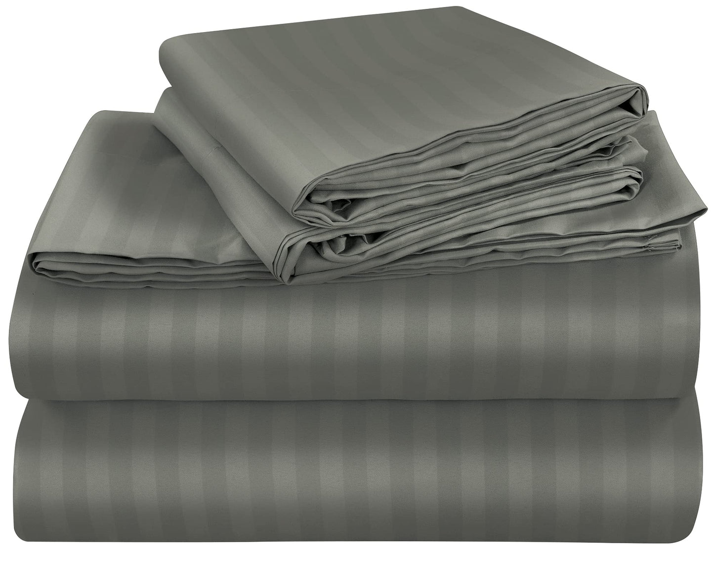 ROYALE LINENS 4 Piece King Sheets Set - Soft Brushed 1800 Microfiber Bedding - 1 Fitted, 1 Flat Sheet, 2 Pillow Cases - Wrinkle Free & Fade Resistant - Hotel Luxury Bed Sheets (Stripe Grey, King)