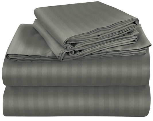 ROYALE LINENS 4 Piece King Sheets Set - Soft Brushed 1800 Microfiber Bedding - 1 Fitted, 1 Flat Sheet, 2 Pillow Cases - Wrinkle Free & Fade Resistant - Hotel Luxury Bed Sheets (Stripe Grey, King)