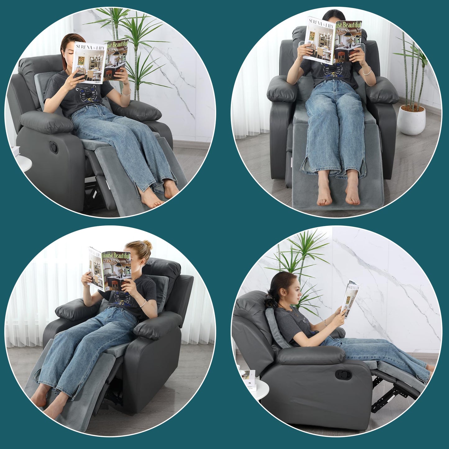 HOMBYS 3-in-1 Recliner Seat Cushion with Lumbar Support Pillow & Footrest, Multi-Functional Adjustable Height 2" to 6" for You to Choose, Non-Slip Foam Chair Cushion for Elderly, Light Grey