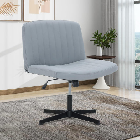 SJGUOJI Criss Cross Chairs Armless with Storage Bag Wide Seat Height Adjustable PU Leather Modern Style Swivel Computer Chairs Office Chair Task Chairs for Home Vanity Desk Office (Grey)