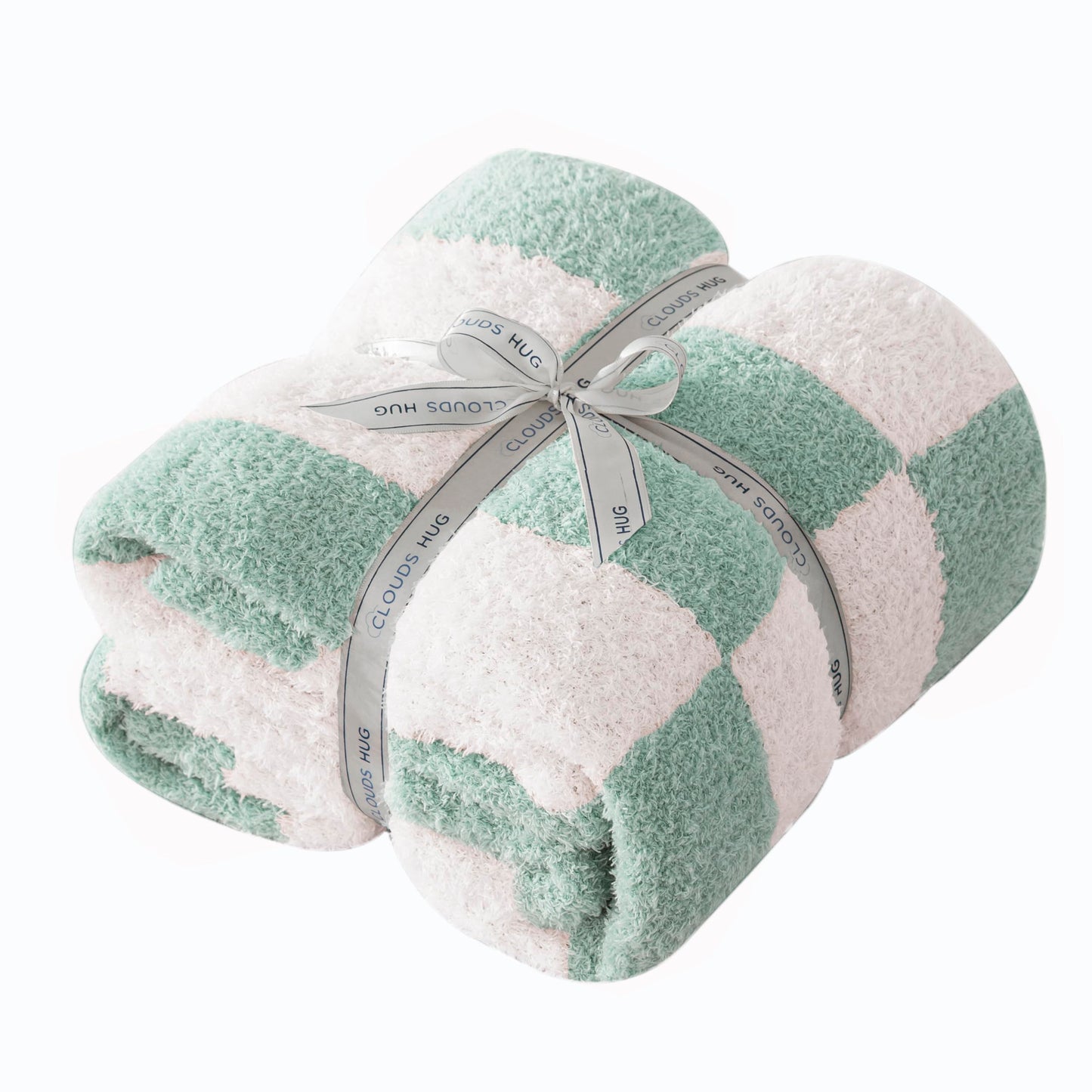 CLOUDS HUG Oversized King Checkered Blanket for Couch - Super Soft Extra Large Throw Blankets for Bed， Fluffy Fuzzy Plush Lightweight Cozy Blanket，120" x 120",Sage Green