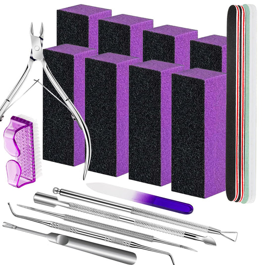 FANDAMEI Nail Care Kit, Nail Buffers and Files, Nail Cuticle Tools Kit, Nail Manicure Tools, Finger Nail File Set, Nail Buffer Block, Nail Cuticle Nippers, Ingrown Toenail Tools, Nail Care Tool Kit