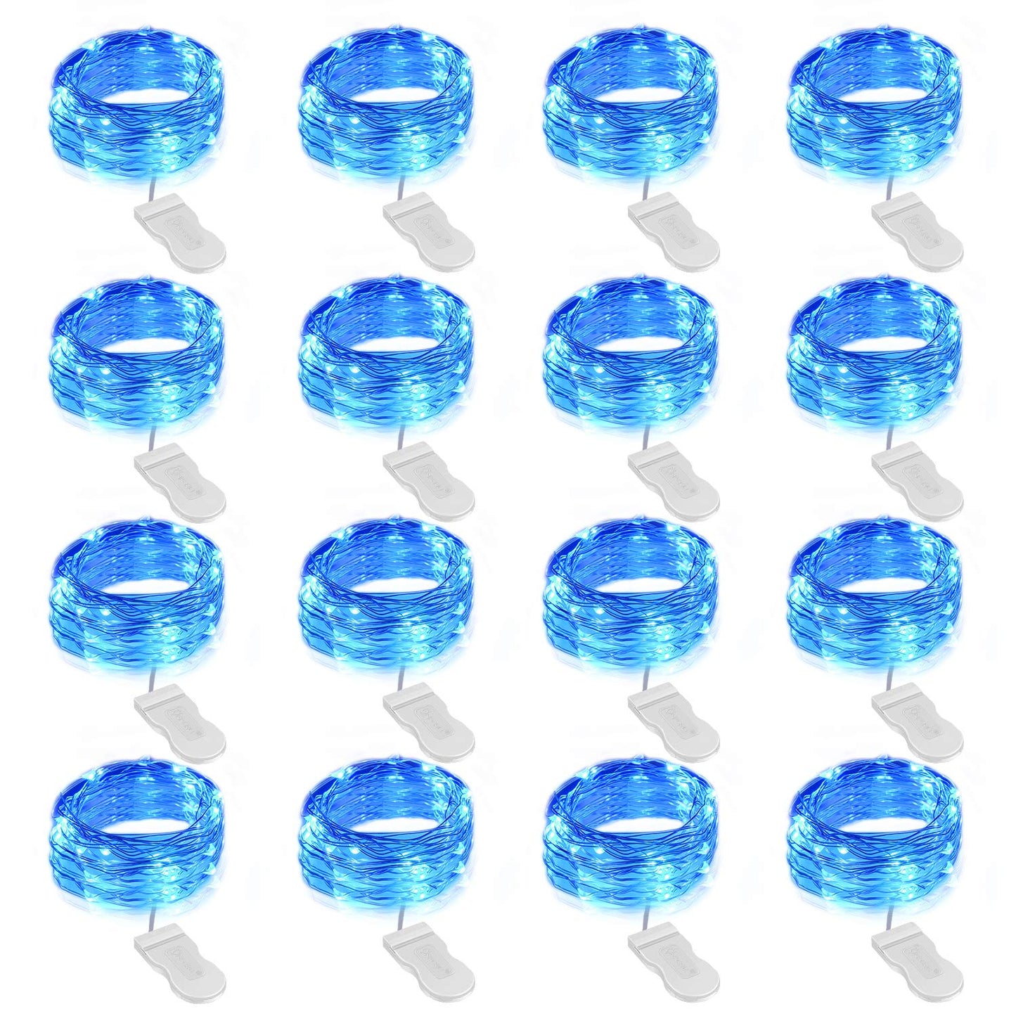 Onforu 16 Pack Blue Fairy Lights Battery Operated String Lights, 6.5ft 20 Mini LED Lights, IP67 Waterproof Twinkle Lights for Mason Jar Wedding Centerpiece Decor Christmas Bedroom