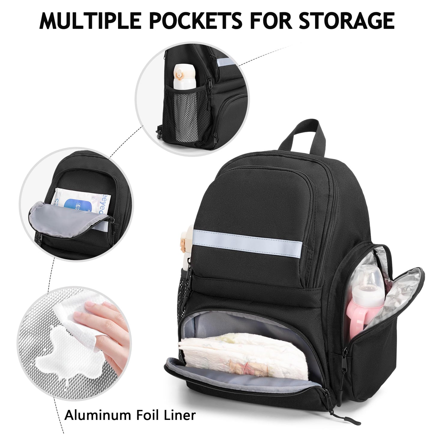 GRAOSO Baby Stroller Organizers Bag Compatible with Doona Infant Car Seat Baby Diaper Backpack, 2 Wings on the Sides Detachable Shoulder Strap, Black