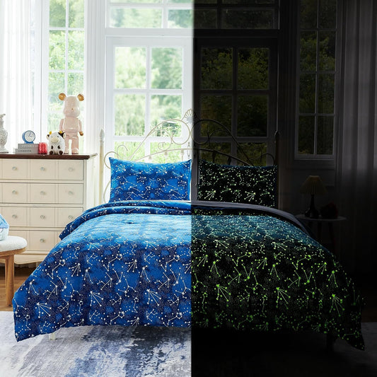 Cokouchyi Full Comforter Sets for Boys Girls, Glow in The Dark Kids Bedding Sets, 5 Pcs Full Bed in a Bag with Comforter, Sheets, Pillow Sham, Galaxy