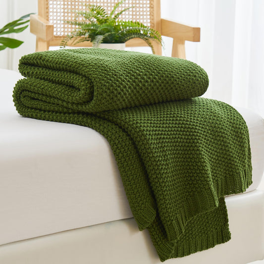 Aganear Knit Throw Blanket for Couch, Cable Knitted Throw Blanket for All Seasons, Soft Cozy Lightweight Knit Blanket for Living Room Bed Office Travel Boho Decor (50"x60", Olive Green)