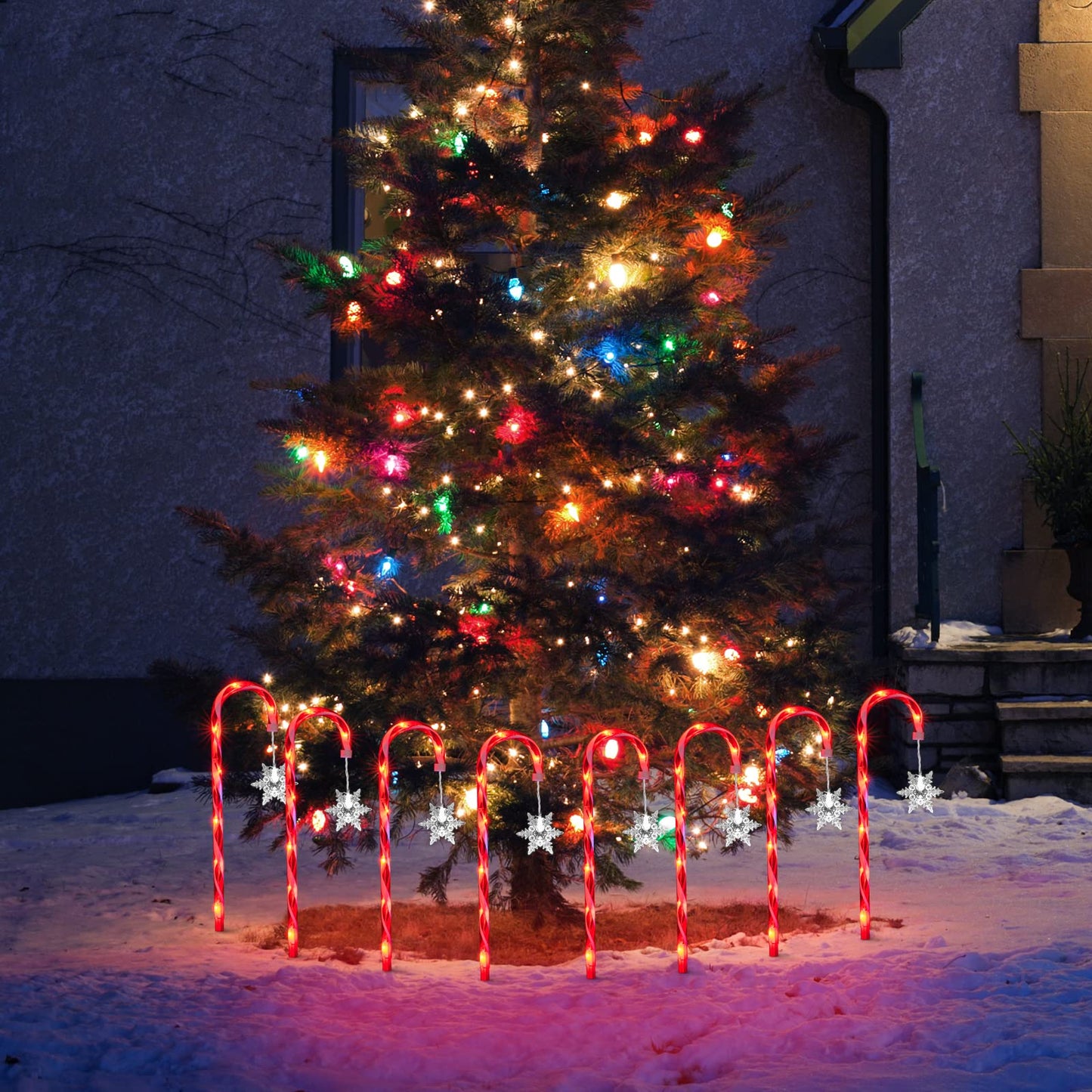 GLOWNOVA 16 Pack 15inch Candy Cane Lights，Twinkle Christmas Candy Cane Pathway Markers, Xmas Pathway Lights Outdoor for Walkway Garden Lawn Holiday Decorations