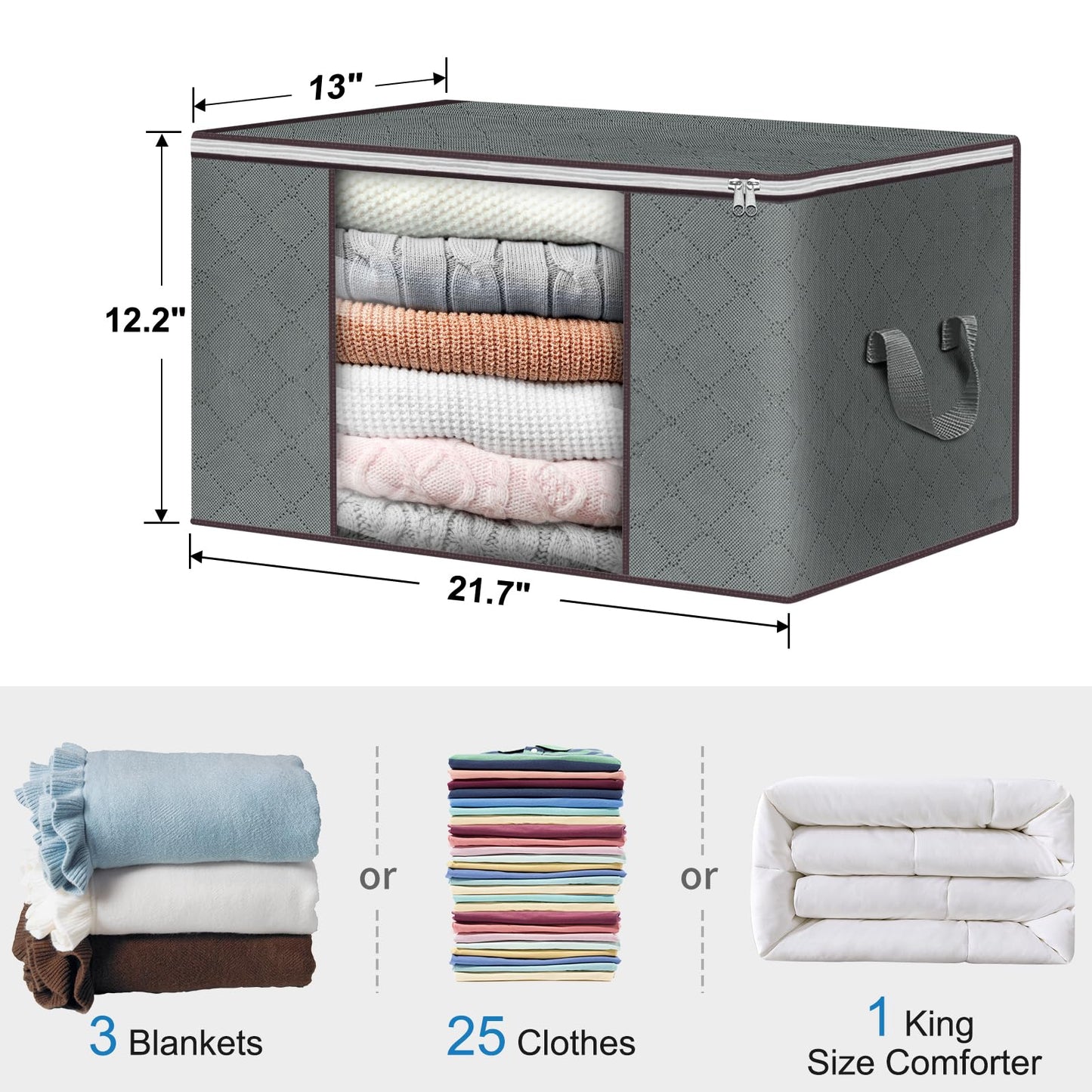 Budding Joy Clothes Storage, Foldable Large Storage Bags, Storage and Organization for Clothing, Blanket, Comforter, Clothes, Pillows, Toys, Closet Organizers with Enhanced Handle, 60L 12 Pack