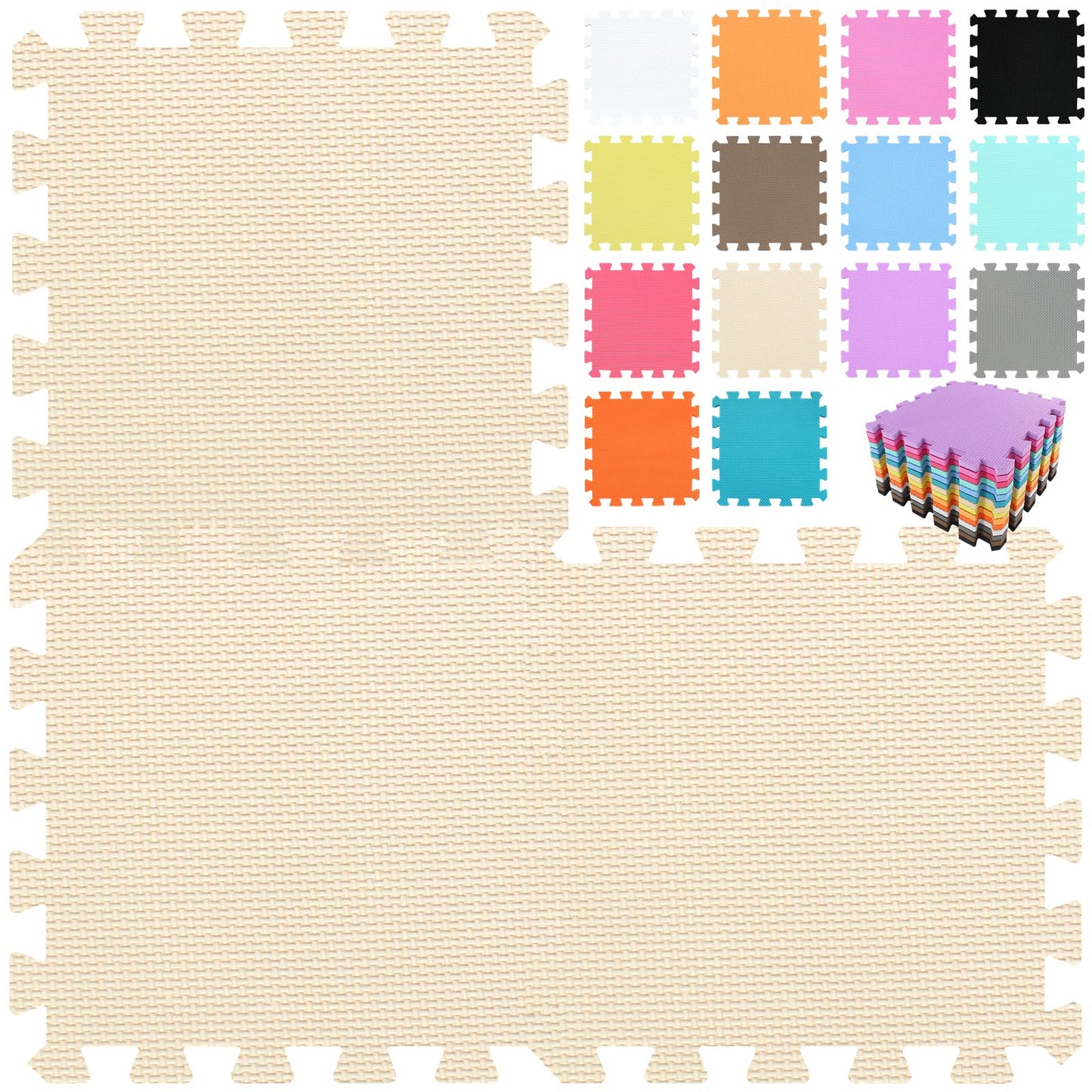 qqpp EVA Rubber 18 Tiles Interlocking Puzzle Foam Floor Mats - Baby Play Mat for Playing | Exercise Mat for Home Workout. Beige. QC-Jb18N