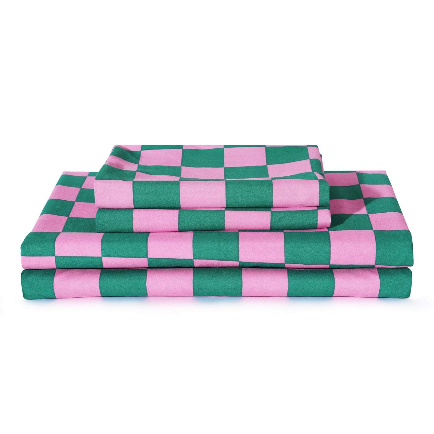 Bed Sheet Set 3 Pieces -Twin Size-Soft Durable Microfiber Bedding Sheet Set,Deep Pocket,Stain,Fade & Wrinkle Resistant (Plaid Pink&Green)